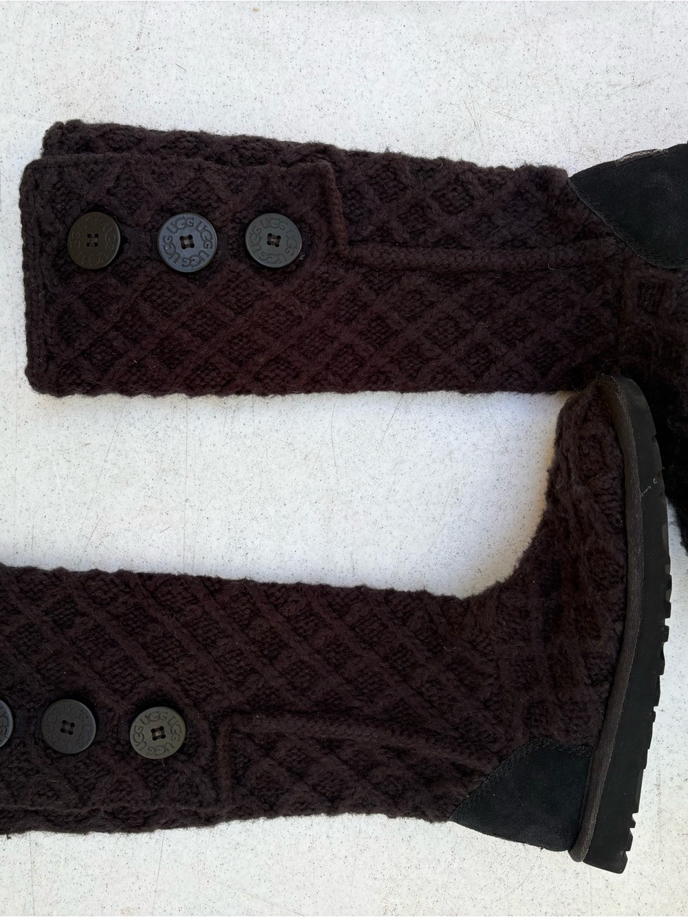 UGG Women’s Black Knit Button Tall Boots - Picture 3 of 7